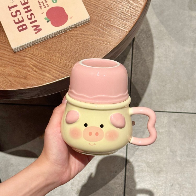 Taza de hervidor de agua - cerdo sonriente (taza + tapa)