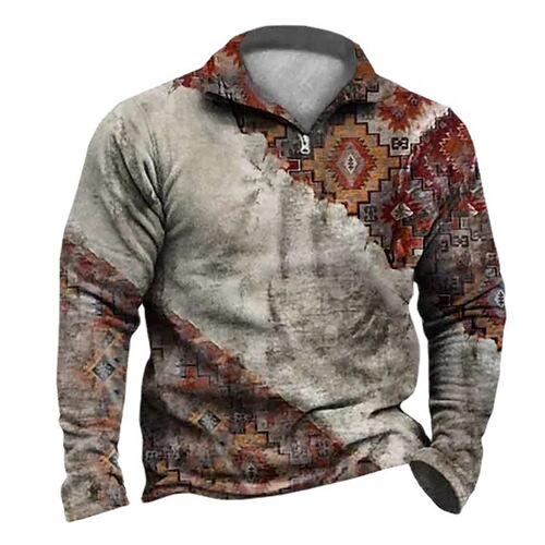 Cross-border E-commerce: Men's Zip-Up Sports Pullover with 3D Printing, Personalized Long-Sleeved T-Shirt in European and American Style