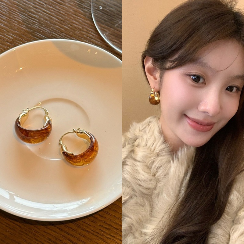 秋冬美拉德琥珀耳环女2025新款设计高级感轻奢气质大气耳钉耳饰|undefined