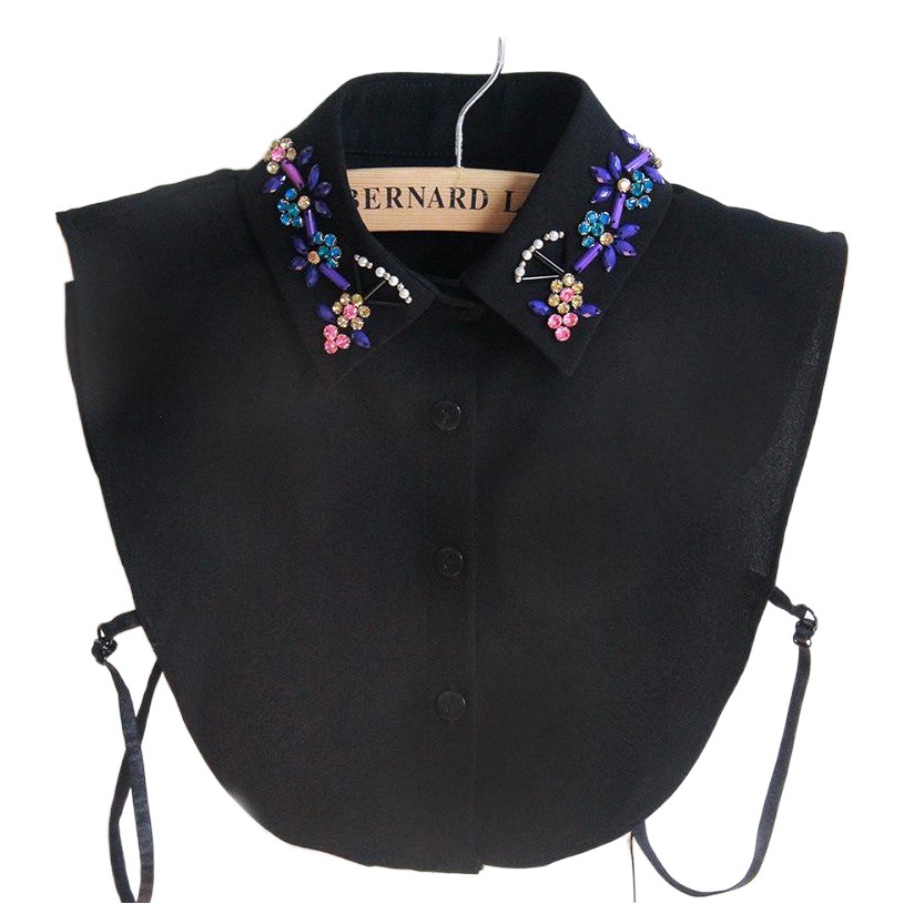 Autumn and Winter chiffon fake collar shirt Women's Korean-style colorful rhinestone floral fake collar shirt Women's sweater decoration