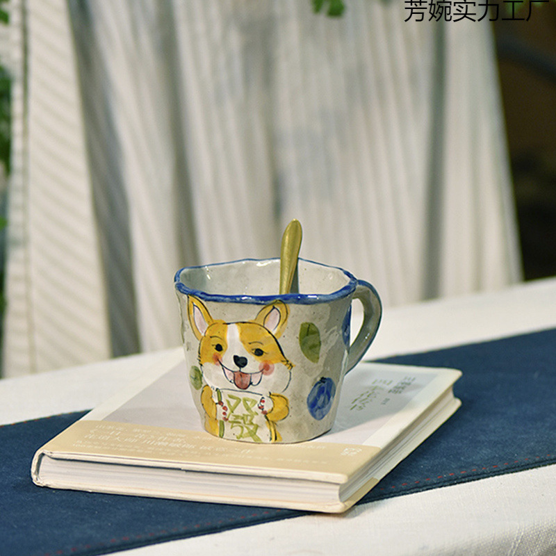 景德镇手绘猫爪情侣马克杯家用早餐咖啡杯釉下彩陶瓷杯可爱猫咪杯|undefined