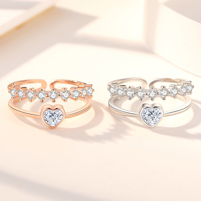 Joyería de anillo de estilo coreano 925 de plata esterlina de doble capa anillo encantador de la moda de las mujeres