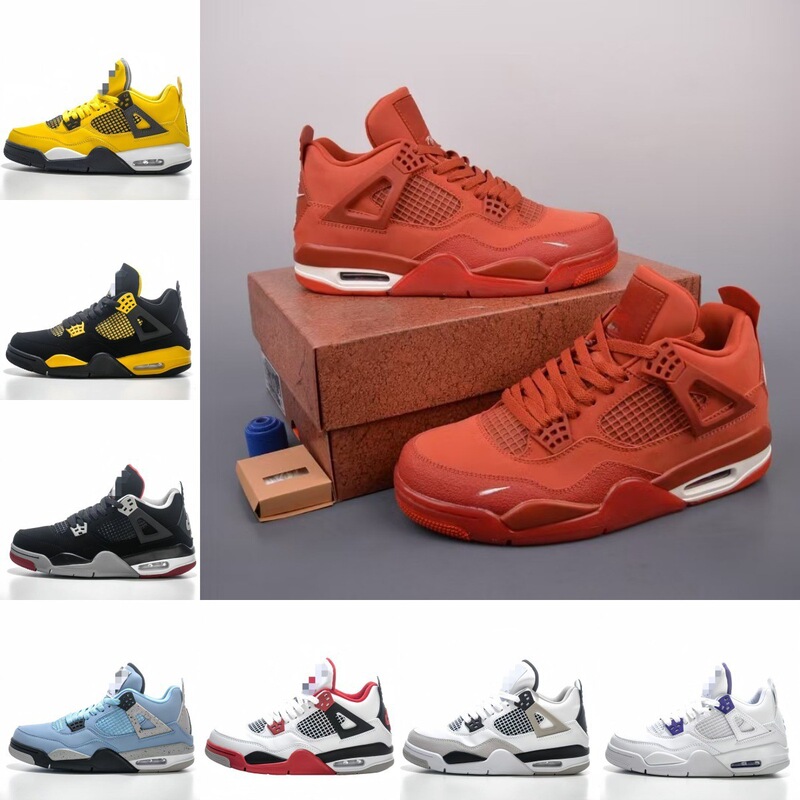 Half Size Men's and Women's Aj4 Basketball Shoes Student White Cement Black Blue Knight Orange Brown Black Red Bull Mid-Top Men's Shoes