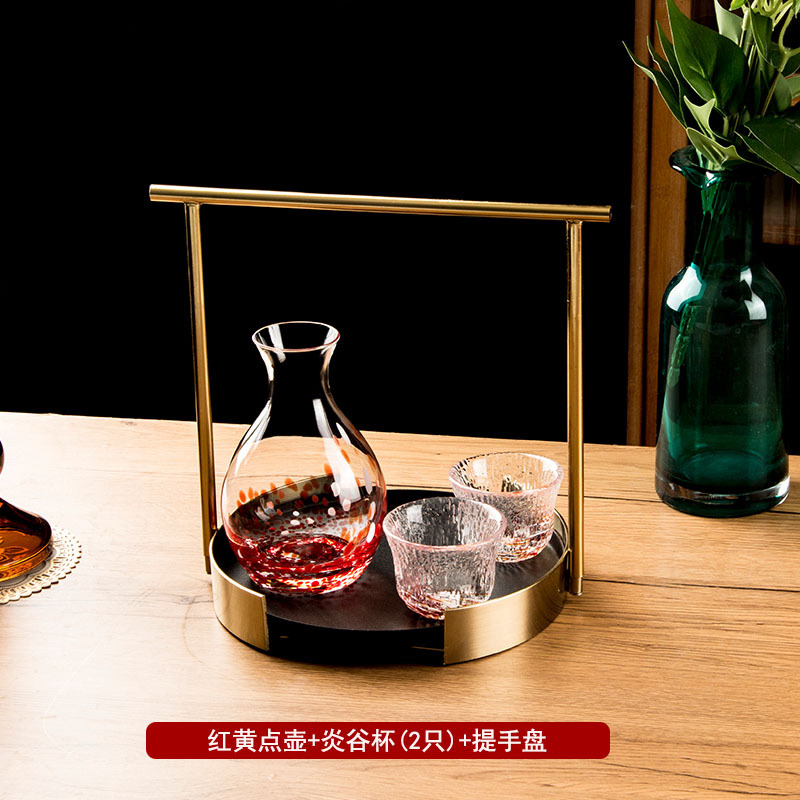 Glossy red and yellow dot pot + Yangu cup (2 pieces) + portable plate