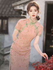 新式旗袍改良版2025年新款少女夏年轻款高端气质粉色长款古法女装