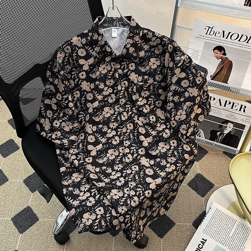 Trendy Brand plus size Collar Flower Shirt Men's Short-sleeved Summer 2025 New Beach Puffy Handsome Loose Half-sleeved Shirt