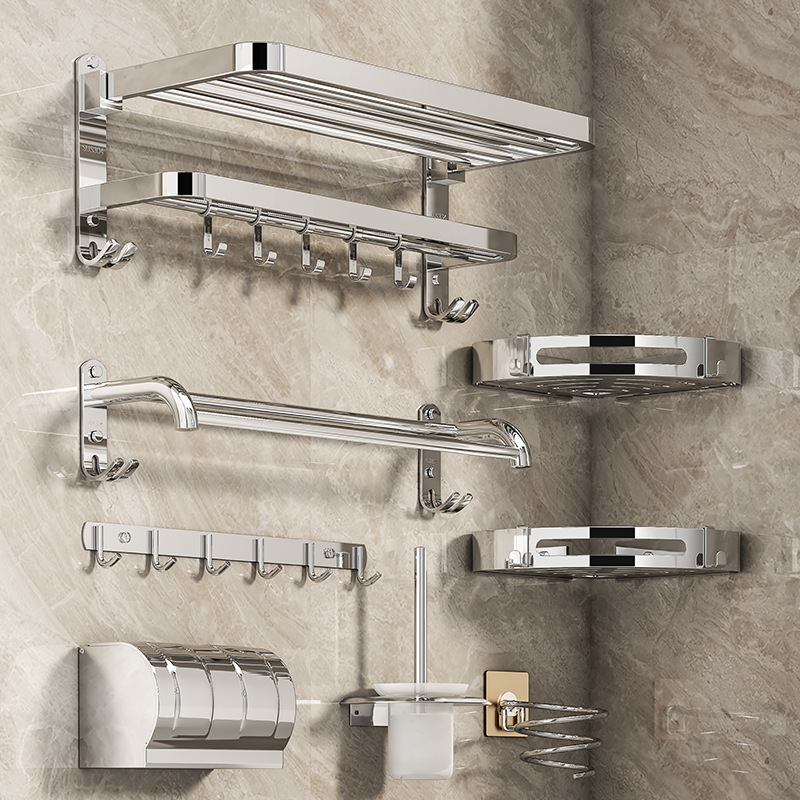 304 Stainless Steel Bathroom Towel Rack Foldableing Bathroom Towel Rack Bathroom Bathroom Hardware Pendant Storage Set