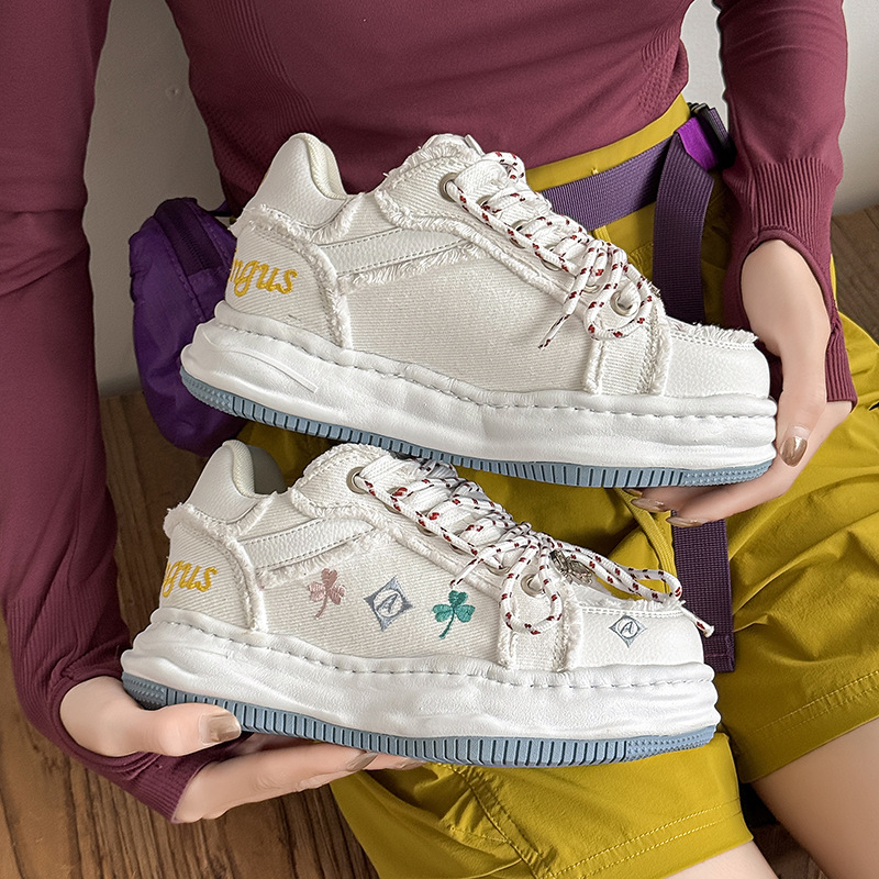 Invisible 7cm Height Increasing Thick Sole Shoes Versatile Casual Trendy Niche Floral Unisex Shoes