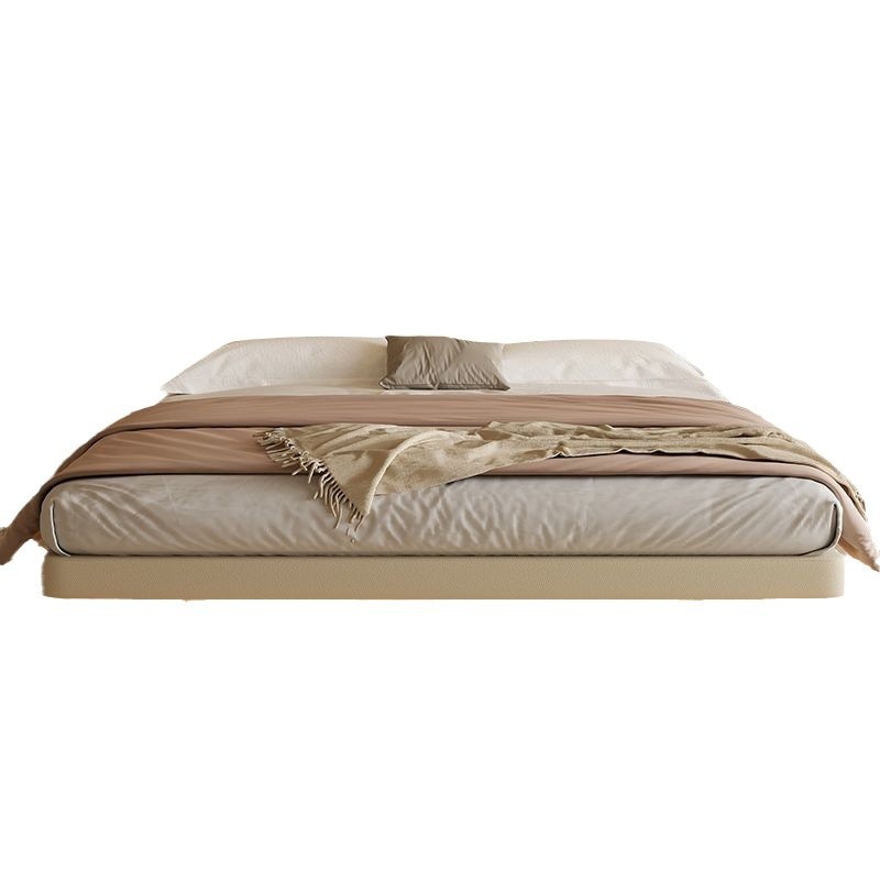 Cama de almacenamiento de suspensión sin cabecera de cama de caja moderna y simple, cama de cuero de ahorro de espacio.