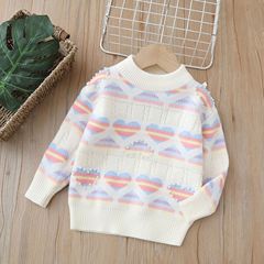 Winter and Spring Girls' Knit Sweater with Fleece and Thickening, Versatile Korean Style Round Neck Sweet and Cute Knit Sweater