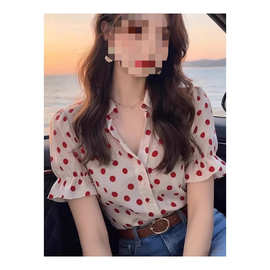 今年流行波点漂亮港风复古花衬衫百搭清凉女春上衣气质粉色波点