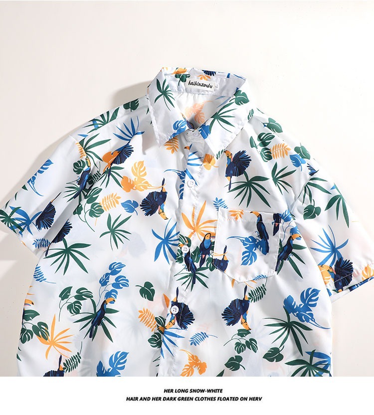 Herr skjortset hawaii blommig strandkläder lös retro stil_voghion.com