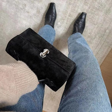 save包法式小众女包轻奢包包女麂皮磨砂翻盖小方包真皮手提包复古