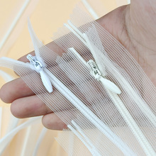 服装白色超声波一字码闭尾尼龙蕾丝超薄渔网丝3号隐形拉链