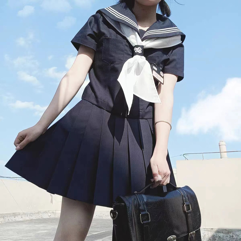 Cyan three Orthodox JK uniform basic Navy Navy Academy style school for middle sailor suit spring and summer