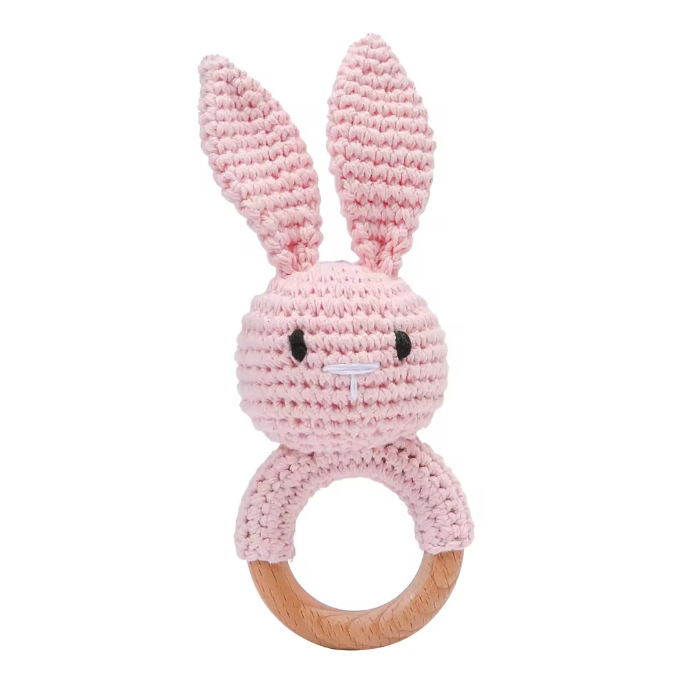 Bebé crochet jingle madera ganchillo hecho a mano conejito sonajero juguete sonajero bebé juguete Baoan