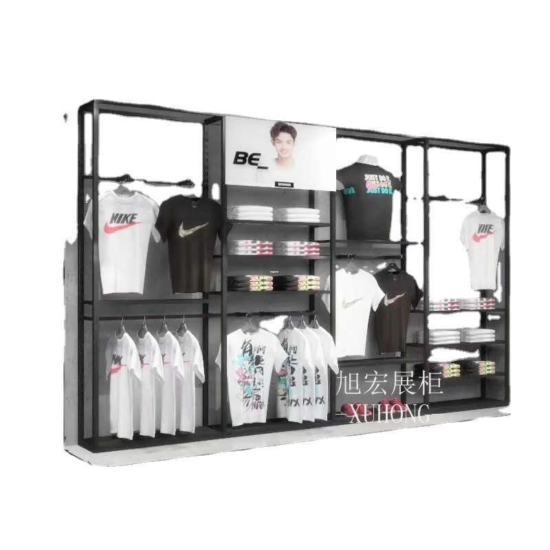 亚克力展示台展架定制 体育用品服装陈列架 户外运动货架吊架展柜