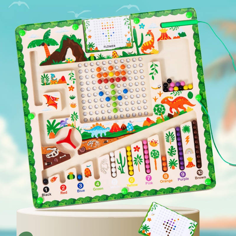cpc ce cross-border 1 -- 3 years old magnetic dinosaur walking beads maze board educational toys ball game digital pen