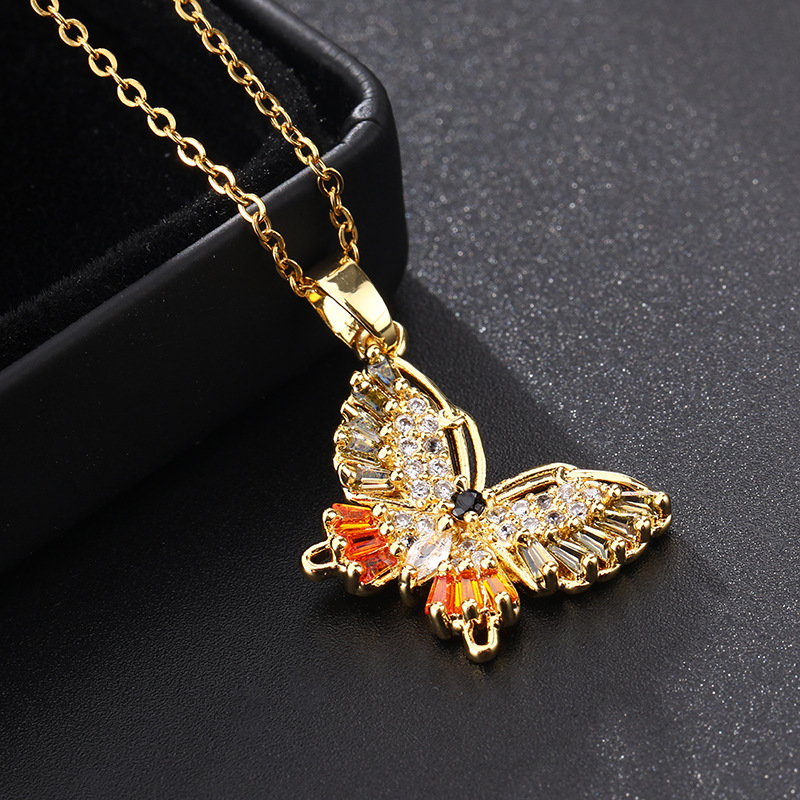 13g Weight Zircon Insert Material Pendant Necklace Classification 1 Piece Quantity Daily Occasion Copper Material Butterfly Pattern Women'S Gender Inlay Design Fashion Style Fashion Butterfly Copper Inlay Zircon Pendant Necklace 1 Piece 6