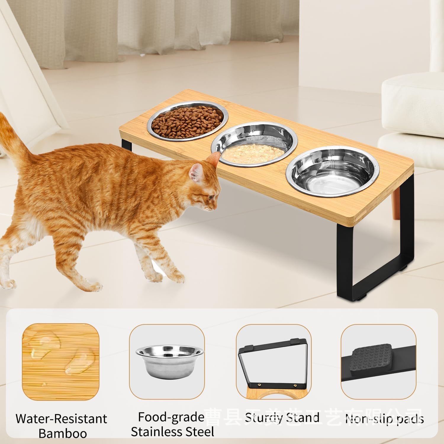 나무 애완 동물 피더 노크 방지 개 대형 먹이 그릇 브래킷 바닥에 서있는 나무 개 그릇 높은 랙