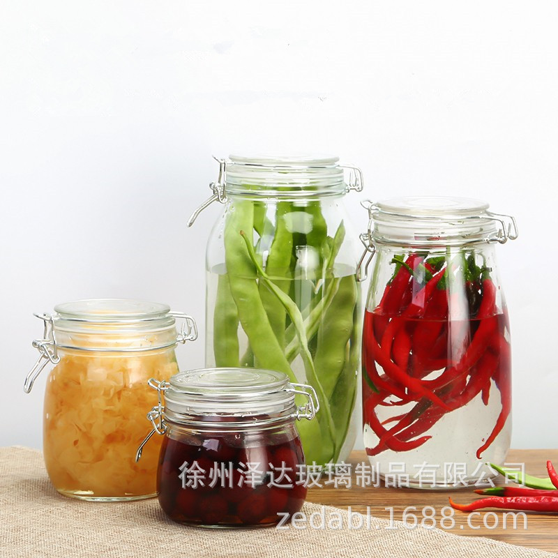 批发密封罐不锈钢卡扣玻璃瓶蜂蜜罐泡酒瓶泡菜坛子杂粮厨房储物罐