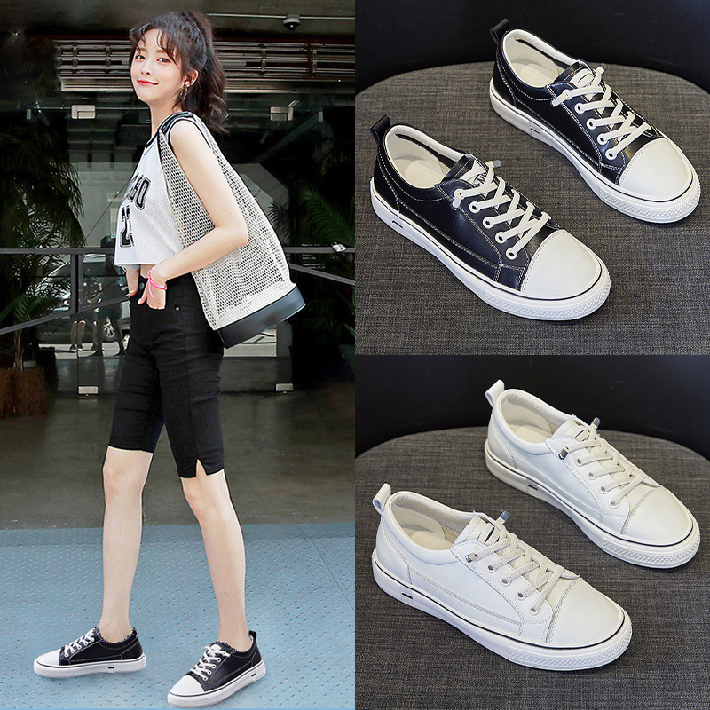 White Shoes for Women, Flat Soft Leather, 2022 Spring and Autumn New Style, Large Size 4143, Versatile Casual Sneakers for Women