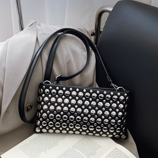 European and American Fashion Portable Women's Bag 2025 About Posture New Casual Crossbody Bag Cool Cool Cool Dot Rivet Underarm Bag