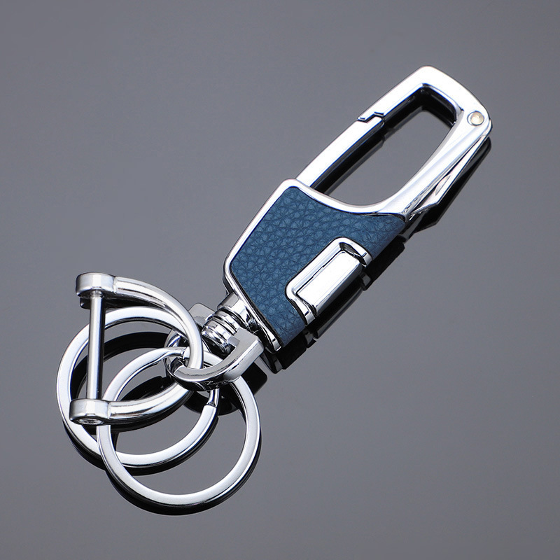 Llavero de coche con un clic colgante de doble anillo engrosamiento anti-pérdida metal creativo cinturón de hombre llavero al por mayor