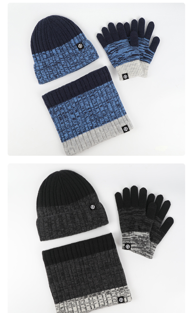 Îmbrăcăminte pentru copii, specială pentru iarnă, protecție la frig, căciulă tricotată caldă, eșarfă, pălărie, set trei piese, culoare contrastantă gradient_voghion.com