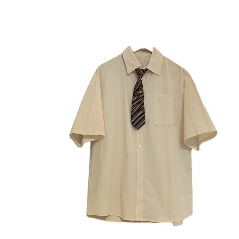 Short-sleeved work shirt men's summer tie dk uniform shirt ruffian handsome high-end fashion brand trendy couple college style
