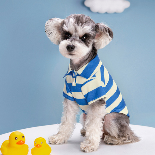  New Pet Dog Spring and Summer Polo Shirt with Stripe Quilted Collar Elastic T-Shirt Cat Striped Clothing
