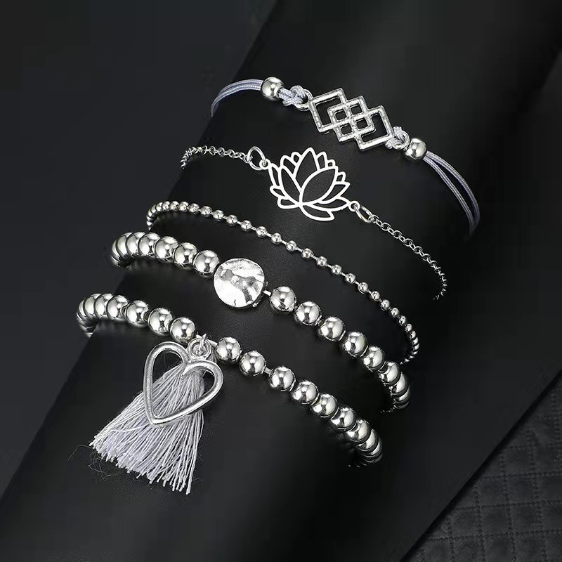 Retro ethnic geometric beaded bracelet with tassels handmade