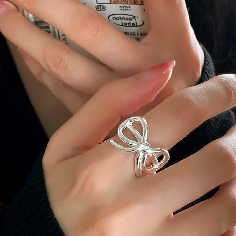 Dulce fresco arco anillo de Las Mujeres simple línea geométrica sinuoso S925 Plata anillo abierto apilados ins anillo de dedo índice