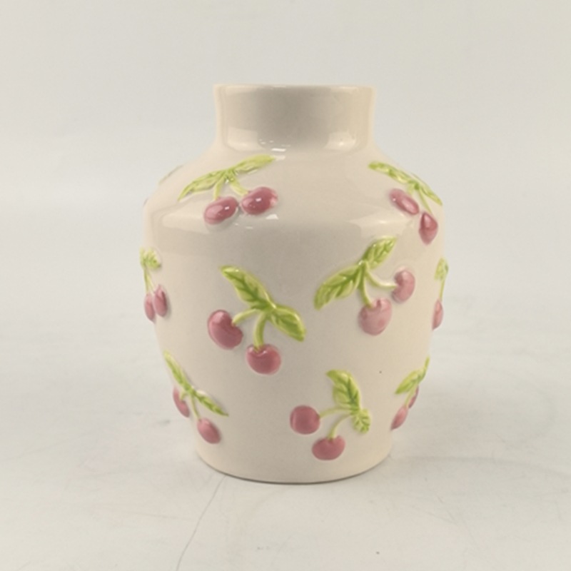 Florero en relieve de cereza personalizado, adornos de cerámica, arreglos florales en la sala de estar, lujo ligero, flores hidropónicas de alta gama, pintura creativa