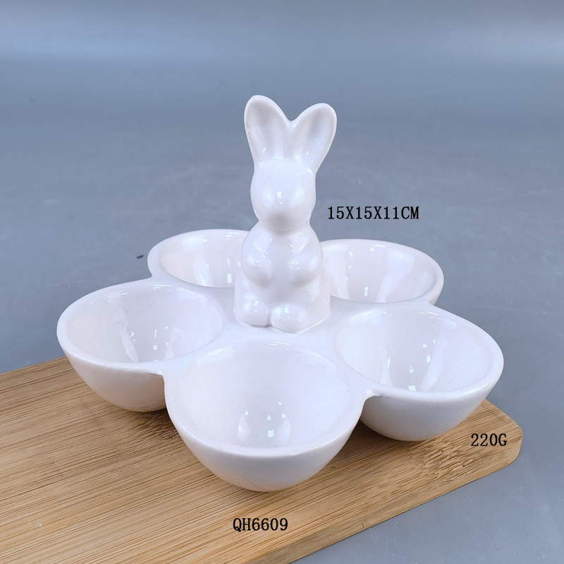 Plato de cerámica para pastel de conejito de Pascua, portavasos de cerámica con forma de huevo, bandeja para huevos con forma de conejito, plato para huevos, plato para dulces, cerámica hecha a mano