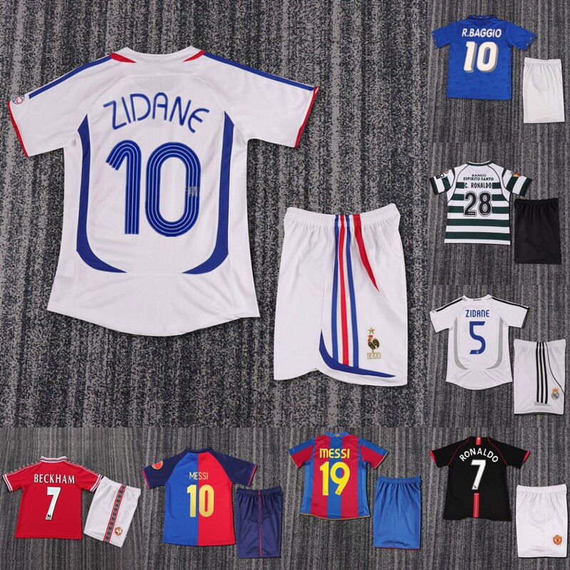 Jerseys for Barcelona, Inter Milan, Ac Milan, Real Madrid, Cristiano Ronaldo, Brazil, France, Germany, Children's Football Uniforms Set, Trendy Retro