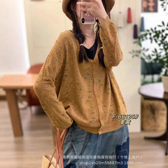 66125印花高级感显瘦毛衣针织开衫秋冬外搭女短款长袖宽松外套