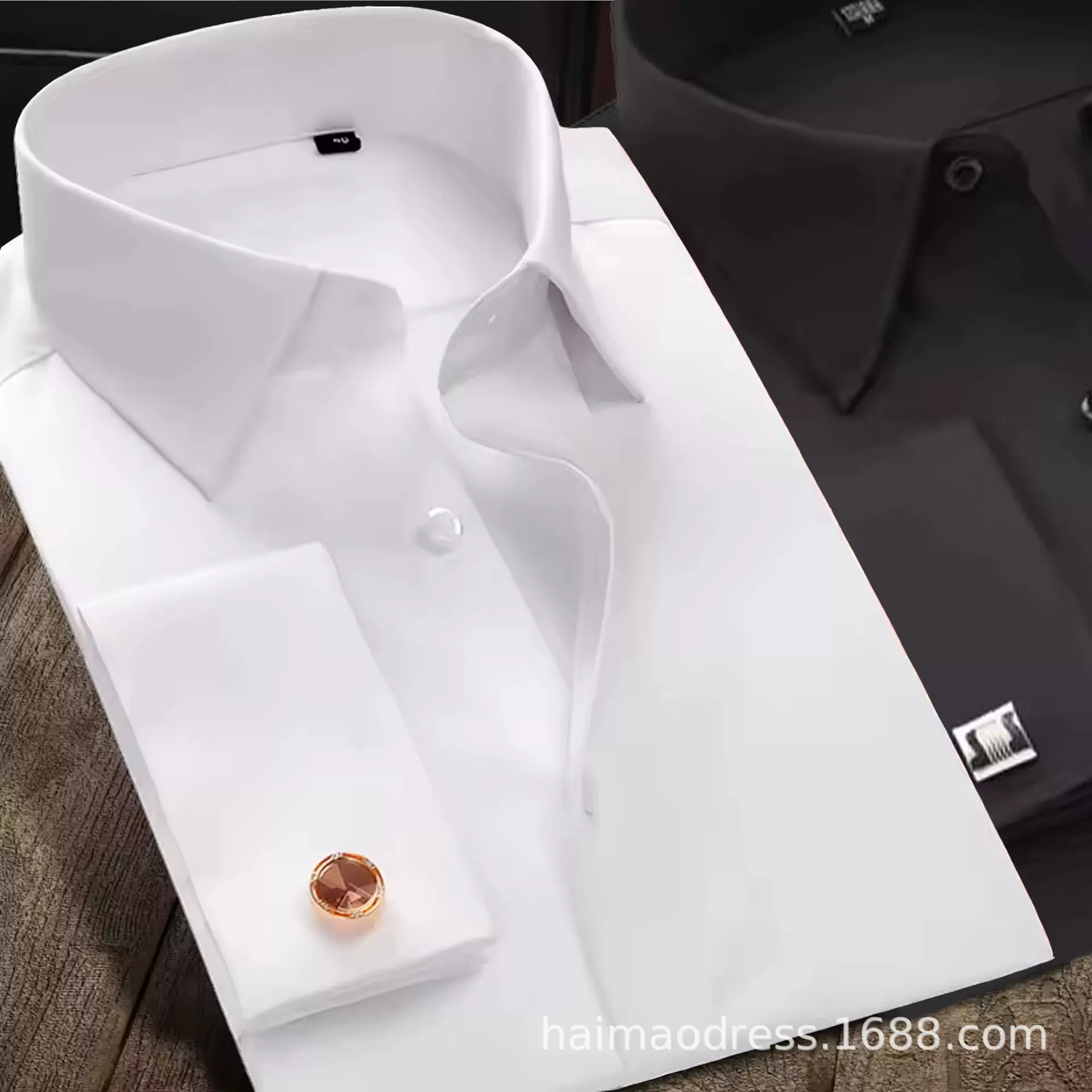 跨境热卖亚马逊衬衫男休闲春夏ebay商务男式法式袖扣大码男士衬衣