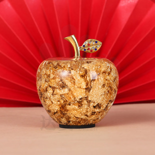 Factory wholesale crafts ornaments decorative gifts apple creative living room desktop crystal home gold foil flat peace