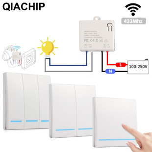 Home wireless remote control panel switch water pump free wiring AC 85 110V 220V street light controller RF433