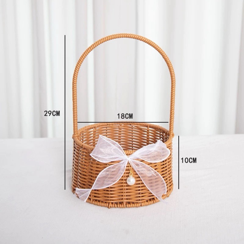 Rattan Woven Hand-Held Flower Arrangement Floral Art Imitation Rattan Handmade Woven Flower Shop Wicker Flower Basket Living Room Decoration Pastoral Basket Plant