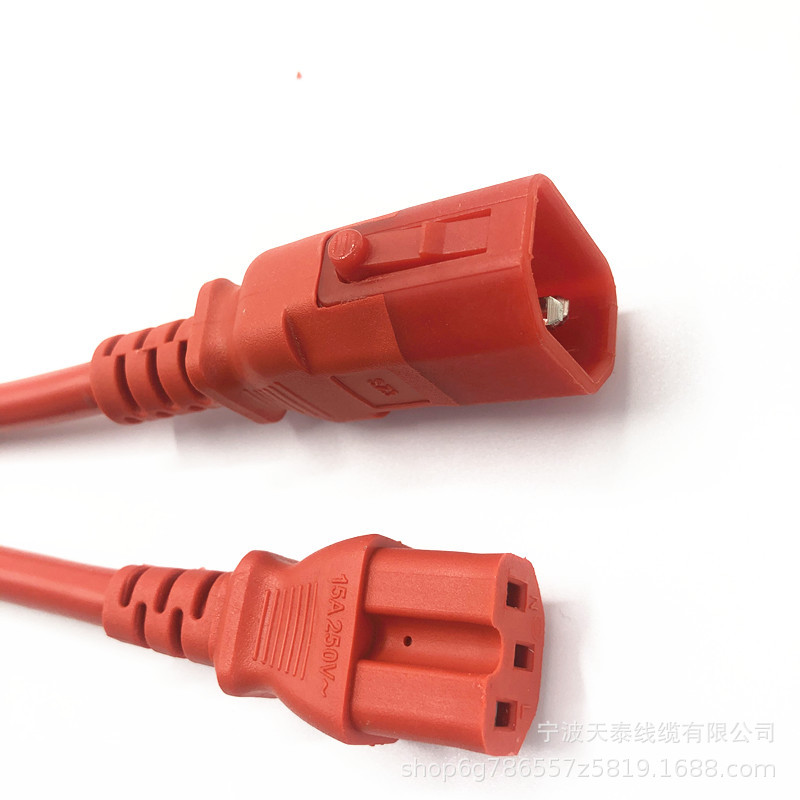 供应欧规电源线IEC连接器 带锁C14转C15服务器10A250V公母延长线