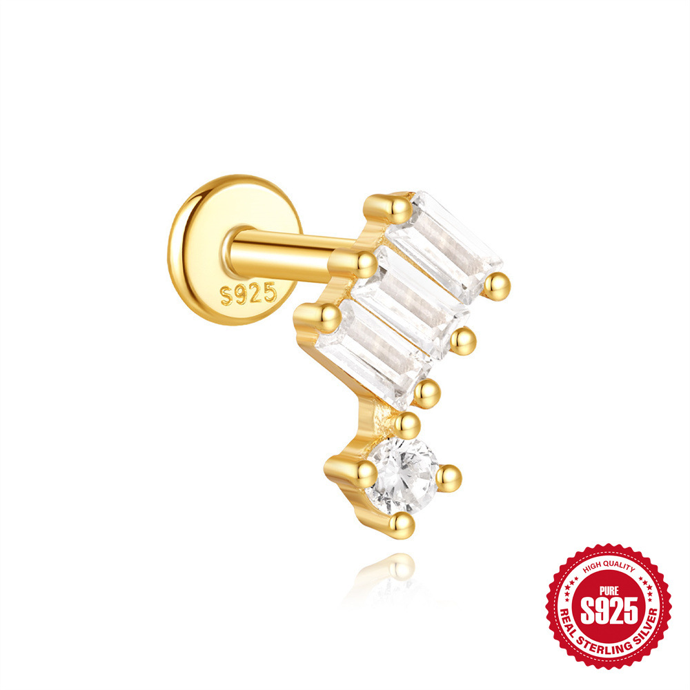 Pendientes de perforación en espiral de cartílago geométrico con diamantes de plata de ley s925 europea y americana