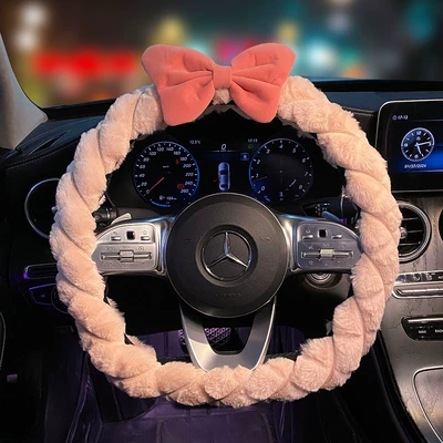 Anti-freeze Handle Cover Cute – Steering wheel cover - stuffed-model-d-type-pink-handlebar-pink-bow-38cm