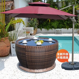 Outdoor Courtyard Tables and Chairs, Leisure Garden Terrace, Sun Protection and Waterproof Rattan Chairs with Umbrella Combination, Outdoor Rattan Bowl-Shaped Tables and Chairs