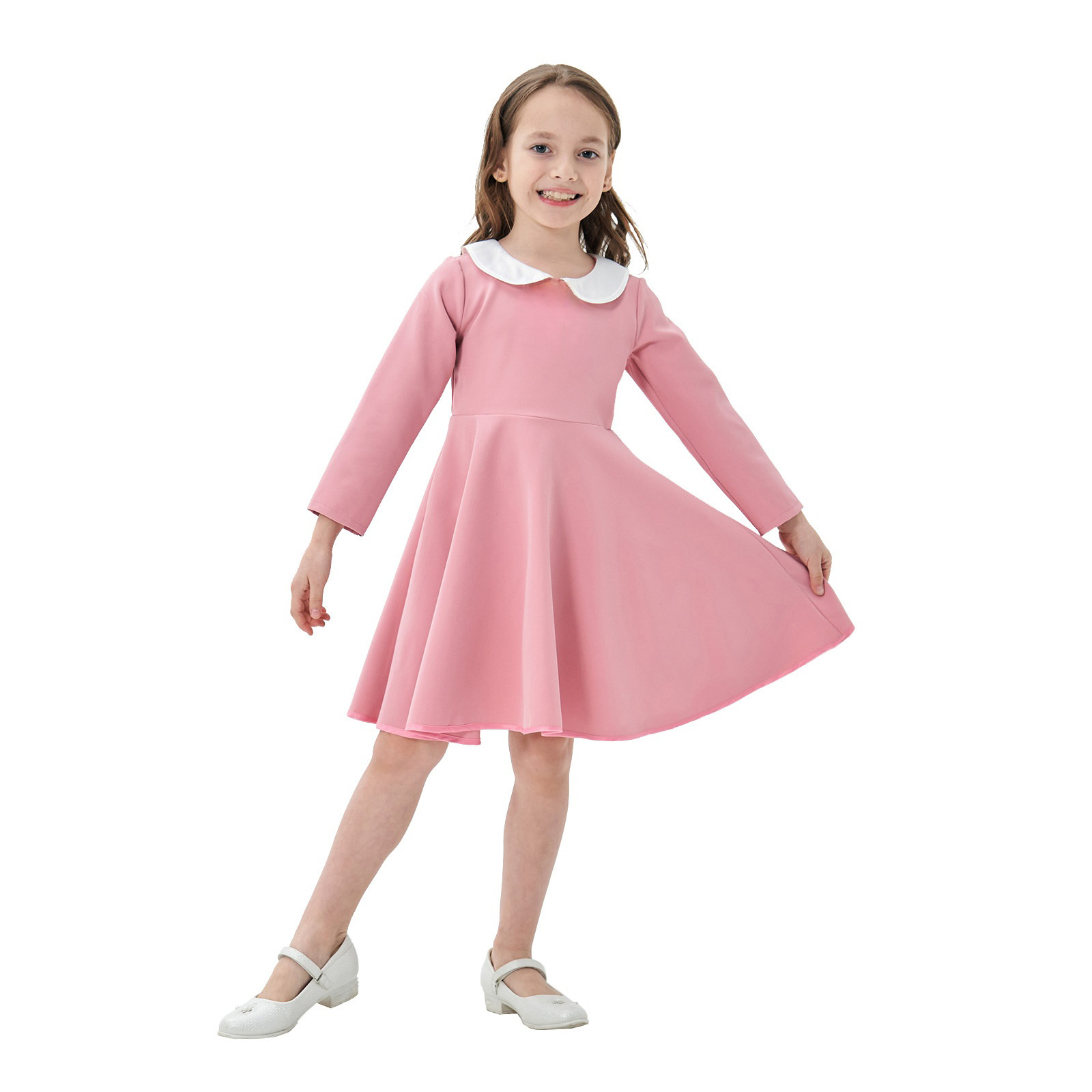 Amazon eBay manga larga nuevo vestido de niñas transfronterizas estilo universitario falda de color de contraste versátil para niños