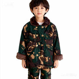 儿童迷彩服套装加绒加厚特种兵户外军训冬季劳保衣服儿童棉大衣