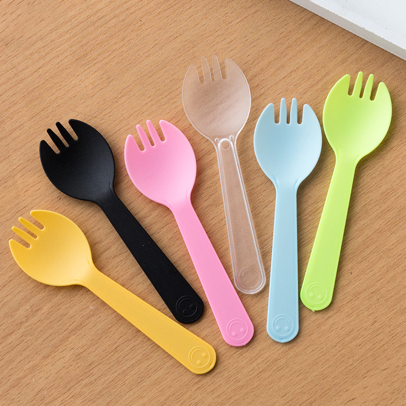 Disposable Frosted Fork and Spoon Plastic Colorful Cake Fork Dessert Ice Cream Spoon Sundae Spoon Thickeneded Independent Packaging