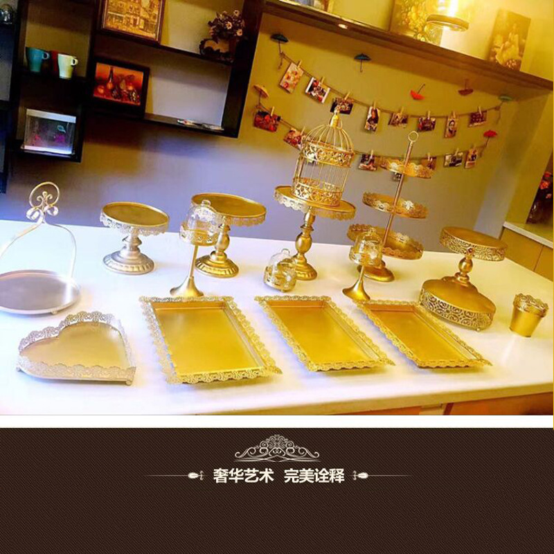 Postre de oro Decoración de mesa soporte de exhibición traje creativo europeo pastel merienda stand buffet comida fría té mesa de descanso image 22