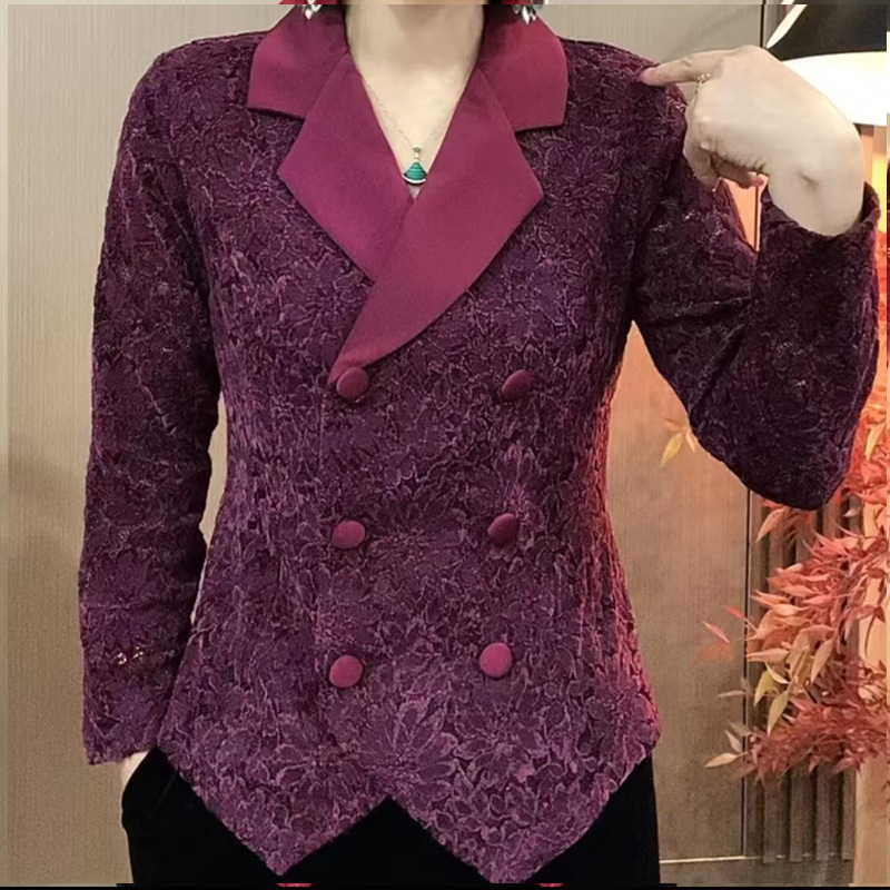 Spring and Autumn New Style Mother's Wear Long-Sleeved Small Suit Jacket Thin Women's Slim Fit Plus Size Suit Solid Color Top
